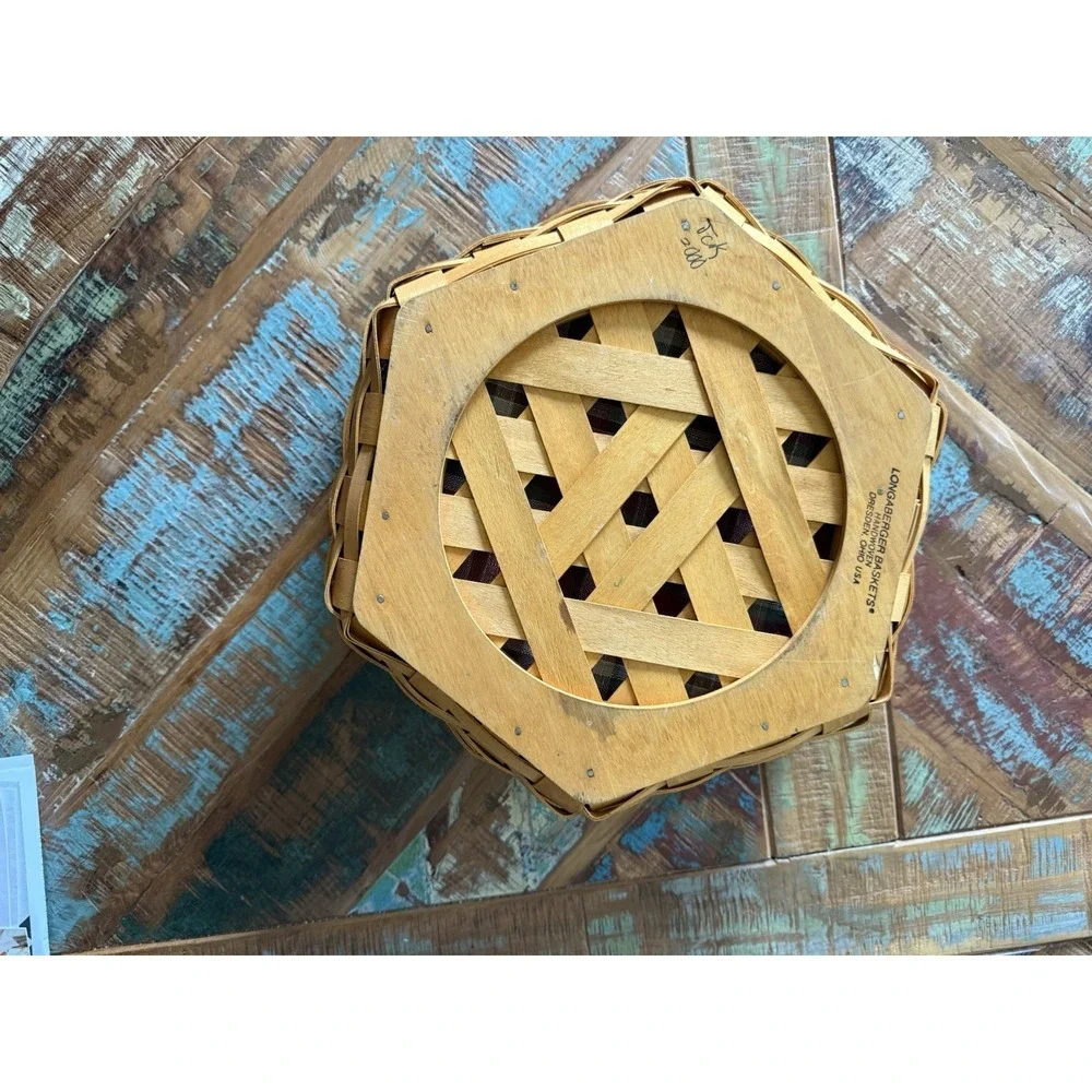 Longaberger Octagon Red Plaid Basket With 6 Slot Tray 13 Inch